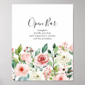 Elegant Dainty Autumn Floral Wedding Open Bar Sign Poster (Voorkant)