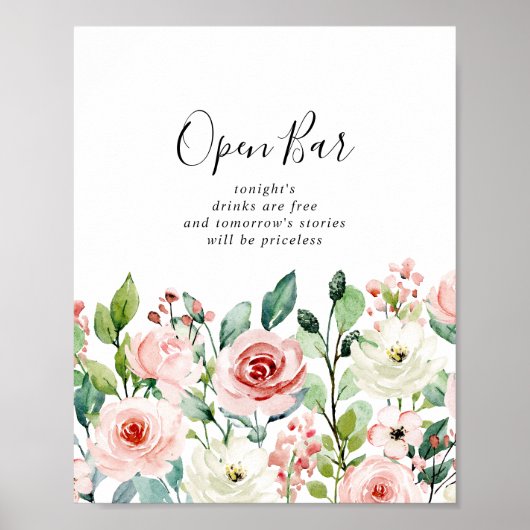 Elegant Dainty Autumn Floral Wedding Open Bar Sign Poster (Voorkant)