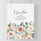 Elegant Dainty Autumn Floral Wedding Open Bar Sign Poster