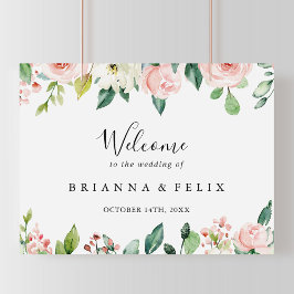 Elegant Dainty Autumn Floral Wedding Welcome Sign Poster