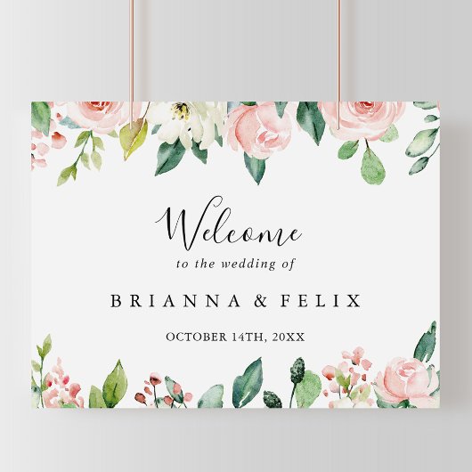 Elegant Dainty Autumn Floral Wedding Welcome Sign Poster