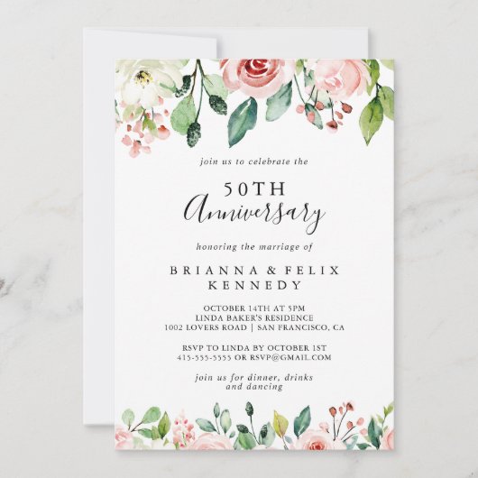 Elegant Dainty Floral 50th Wedding Jubileum Kaart (Voorkant)