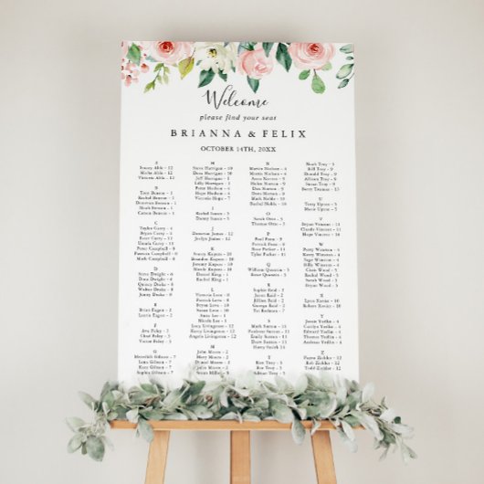 Elegant Dainty Floral Alfabetical Seat Chart Poster
