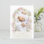 elegant dainty floral arch 2 photo our baby birth aankondiging (Staand voorkant)