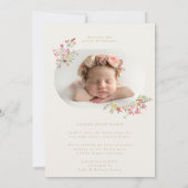 elegant dainty floral arch spring photo baby aankondiging (Achterkant)