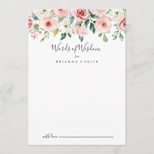 Elegant Dainty Floral Wedding Words of Wisdom Advieskaart (Voorkant)