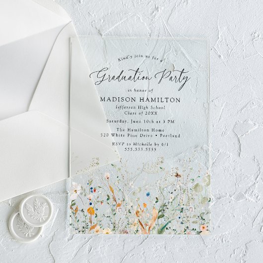 Elegant Dainty Wildflower Graduation Party Acryl Uitnodigingen