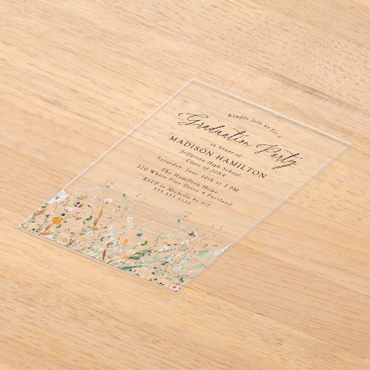 Elegant Dainty Wildflower Graduation Party Acryl Uitnodigingen (Laagn)