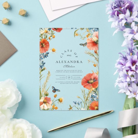 Elegant Dainty Wildflower Graduation Party Acryl Uitnodigingen (Insitu (Huwelijk))