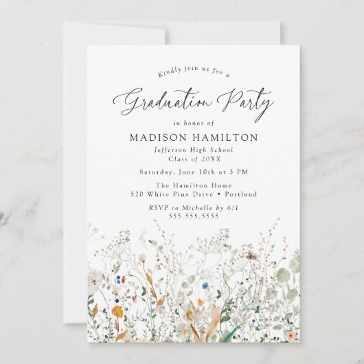 Elegant Dainty Wildflower Graduation Party Kaart (Voorkant)