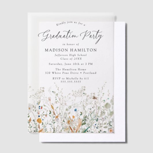 Elegant Dainty Wildflower Graduation Party Vellum Uitnodigingen (Offset)