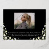 Elegant Daisies |Black 3 Foto Afstuderen Afstudere Folie Uitnodiging (Achterkant)