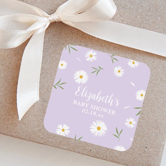 Elegant Daisies Genderneutraal Baby shower Vierkante Sticker