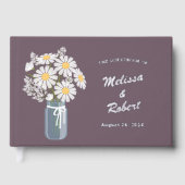Elegant Daisies Mason Jar Bruiloft Folie Paarse Gastenboek (Voorkant)