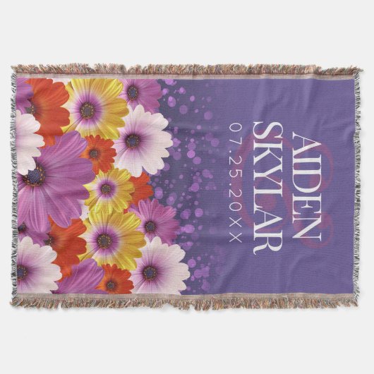 Elegant Daisies met Paarse Glitter Passen getrouwd Deken (Voorkant)