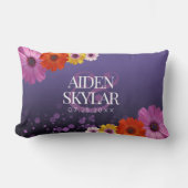 Elegant Daisies met Paarse Glitter Passen getrouwd Kussen (Voorkant)