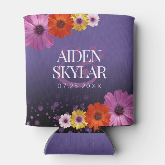 Elegant Daisies met Paarse Glitter Wedding Blikjeskoeler (Achterkant)