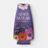 Elegant Daisies met Paarse Glitter Wedding Flesjeskoeler (Voorkant)