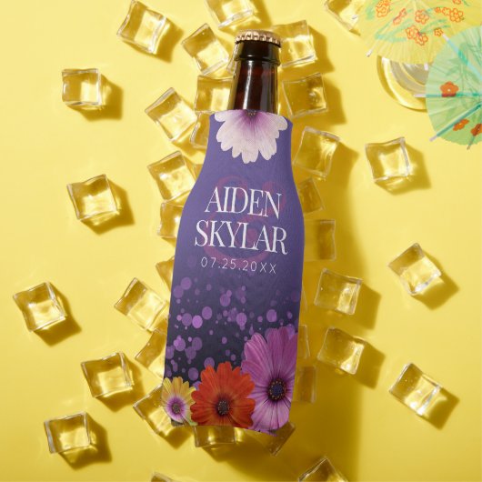 Elegant Daisies met Paarse Glitter Wedding Flesjeskoeler (Insitu Zomer)