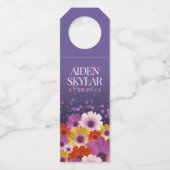 Elegant Daisies met Paarse Glitter Wedding Flessenhanger (Achterkant)