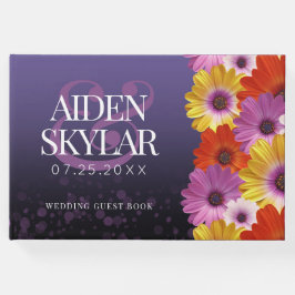 Elegant Daisies met Paarse Glitter Wedding Gastenboek