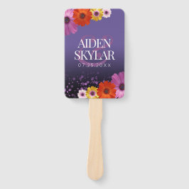 Elegant Daisies met Paarse Glitter Wedding Handwaaier