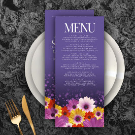 Elegant Daisies met Paarse Glitter Wedding Menu