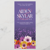 Elegant Daisies met Paarse Glitter Wedding Menu (Achterkant)