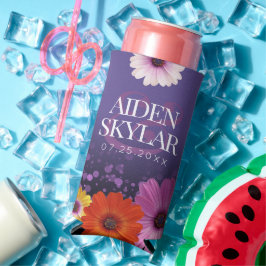 Elegant Daisies met Paarse Glitter Wedding Seltzer Blikjeskoeler