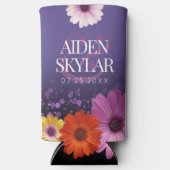 Elegant Daisies met Paarse Glitter Wedding Seltzer Blikjeskoeler (Voorkant)