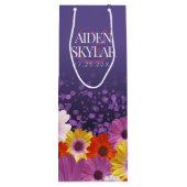 Elegant Daisies met Paarse Glitter Wedding Wijn Cadeautas (Achterkant)