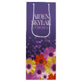 Elegant Daisies met Paarse Glitter Wedding Wijn Cadeautas (Voorkant)