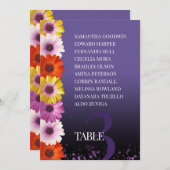Elegant Daisies Paarse glitter Seating Charts Kaart (Voorkant / Achterkant)