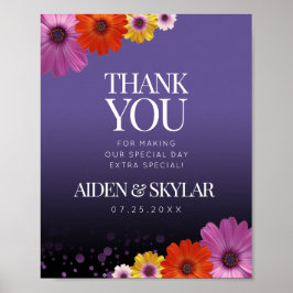 Elegant Daisies Paarse Glitter Weddenschap Bedankt Poster
