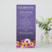 Elegant Daisies Paarse Glitter Wedding Programme Programmakaart (Staand voorkant)