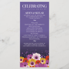 Elegant Daisies Paarse Glitter Wedding Programme Programmakaart