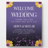 Elegant Daisies Paarse Glitter Wedding Welkom Fotoplaat (Voorkant)