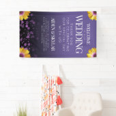 Elegant Daisies Paarse Glitter Welcome Wedding Spandoek (Insitu)