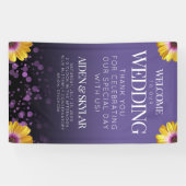 Elegant Daisies Paarse Glitter Welcome Wedding Spandoek (Horizontaal)