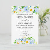 Elegant Daisy and Forget Me Not Wedding Kaart (Staand voorkant)