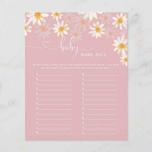 Elegant Daisy Baby Name Race Baby shower Game (Voorkant)