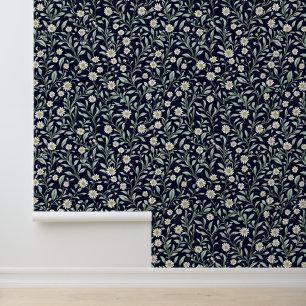 Elegant Daisy Bloempatroon op Donkere Achtergrond Behang
