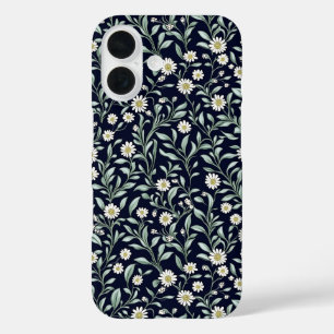 Elegant Daisy Bloempatroon op Donkere Achtergrond iPhone 16 Hoesje