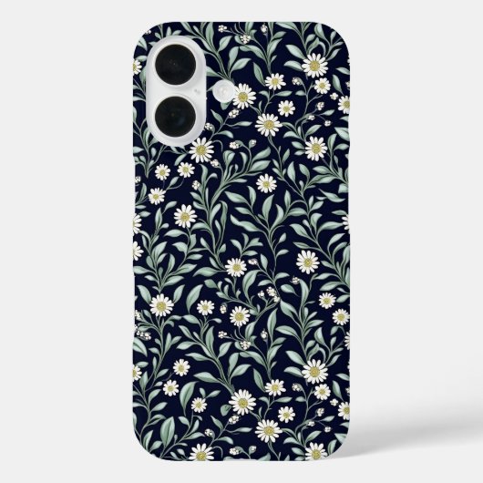 Elegant Daisy Bloempatroon op Donkere Achtergrond Case-Mate iPhone Case (Achterkant)