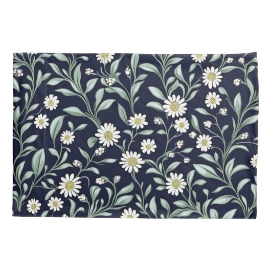 Elegant Daisy Bloempatroon op Donkere Achtergrond Kussensloop (Achterkant)