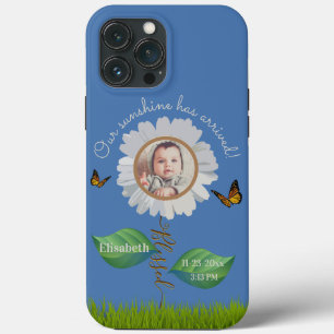 Elegant Daisy Blue Floral Cute Baby Foto & Name Case-Mate iPhone Case