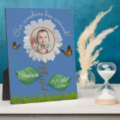 Elegant Daisy Blue Floral Cute Baby Foto & Name Fotoplaat (Zijkant)