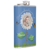 Elegant Daisy Blue Floral Cute Baby Foto & Name Heupfles (Rechts)