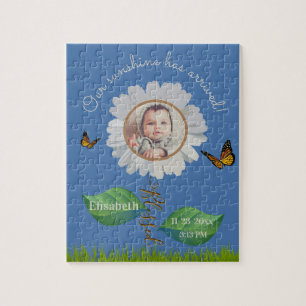 Elegant Daisy Blue Floral Cute Baby Foto & Name Legpuzzel