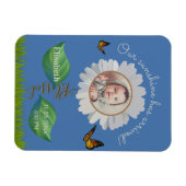 Elegant Daisy Blue Floral Cute Baby Foto & Name Magneet (Horizontaal)